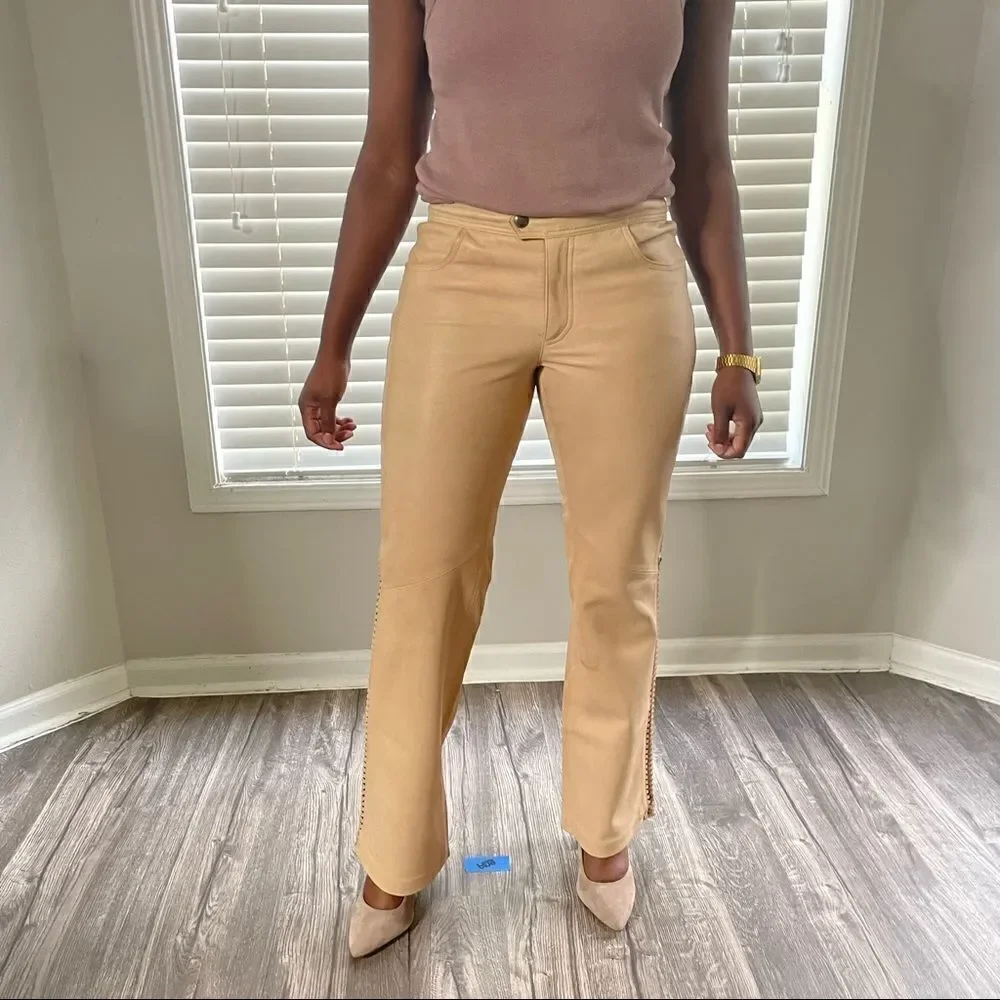 Harley Davidson Vintage Tan Leather Lace Up Pants